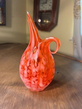 Lefton Hand Blown Glass Orange & White Creamer Pitcher Vintage Mid-Century